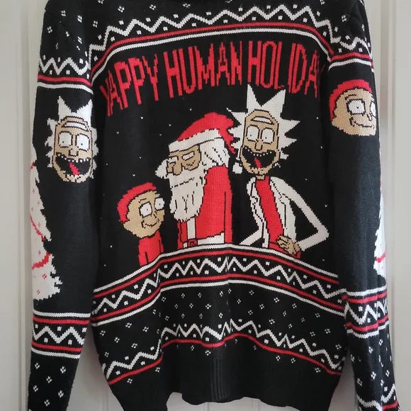 Rick & Morty Festive Black and Red Crewneck Sweater - Picture 1 of 4